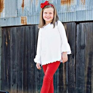 RUFFLE BUTTS EUC White Ruffle Lettuce Trim Bell Sleeve Tunic Blouse